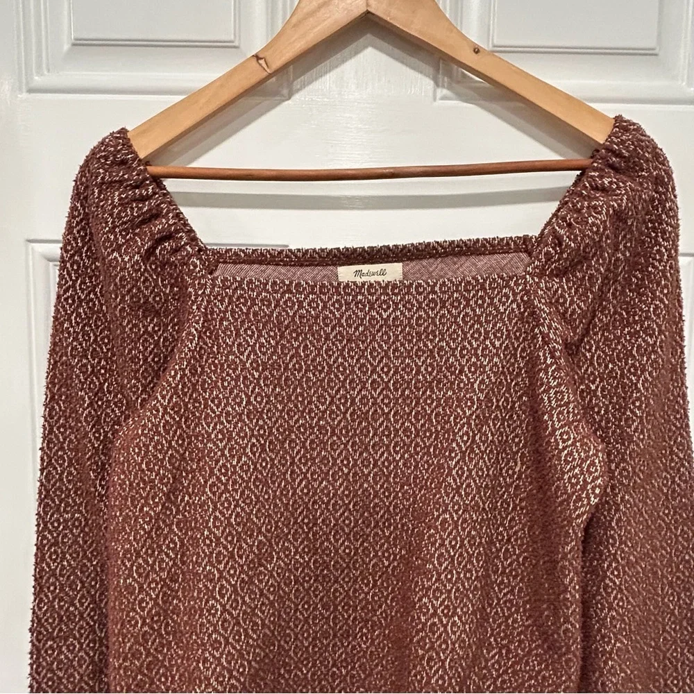 Madewell Jacquard Puff-Sleeve Victorian Crop Top, maroon, Square-Neck, small